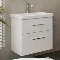 Planetmöbel Waschtischunterschrank 63cm Weiß mit Keramikwaschbecken