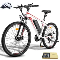 E-bike MTB 26 palců Nerezová hliníková slitina Pneumatiky odolné proti propíchnutí do 80 - 100 km Horské kolo s 21 převody Vodotěsné IP54, bílé