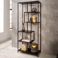 Industrial Bücherregal SLIM LINE 185cm Esche schwarz sechs Regalböden