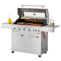 Juskys BBQ Gasgrill Minnesota - 6 Brenner & 1 Seitenbrenner - Edelstahl mit Gusseisen Rost