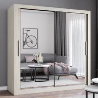 Schwebetürenschrank Kleiderschrank Schrank 203cm Sonoma Eiche/Sonoma Eiche mit zwei Spiegeln  MILAN
