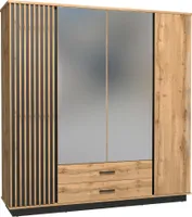 Kleiderschrank Lamelo LA18 Schrank 4 türiger Drehtürenschrank mit Kleiderstange und 2 Schubladen Schalfzimmerschrank