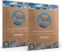 OceanWash 2er-Set Waschmittelblätter Baumwollduft für 128 Waschladungen, 64 Waschstreifen mit Trennlinie, vordosiert & biologisch abbaubar