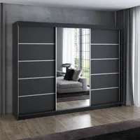 Schwebetürenschrank, 3-türig Schrank 200 cm mit 4 Schubladen, und Spiegel (Weiß, Schwarz, Somona) Kleiderschrank VILANO 1