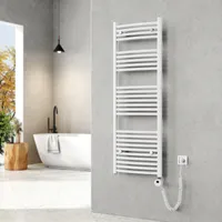 EMKE Elektrischer Badheizkörper Gebogen Badheizkörper Elektrisch mit Thermostat, Handtuchtrockner mit Heizstab, Weiß, 140x50cm, 572W
