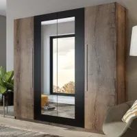 Großer Kleiderschrank mit zwei Spiegeln BEATA – Breite 228 cm, Eiche Monastery