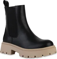 VAN HILL Damen Plateau Boots Stiefeletten Profil-Sohle Schuhe 840280, Farbe: Schwarz Beige, Größe: 36