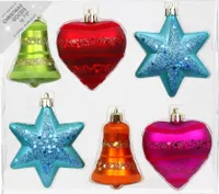 Weihnachtskugeln Formen dekoriert Kunststoff 9cm 6er Set - Mille Fiori