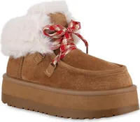 VAN HILL Damen Warm Gefüttert Winter Boots Stiefeletten Bequem Schnür-Schuh 841425, Farbe: Hellbraun, Größe: 36