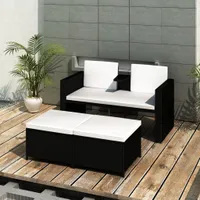 vidaXL 4-dielna záhradná obývacia súprava s vankúšmi Poly Rattan Black