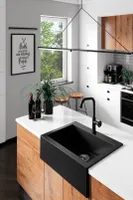 BADLAND Granitspüle Einzelbecken Komodo II 49x63 Schwarz | Siphon im SET!