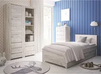 Jugendzimmer Set 4-teilig AMANTEA-129 mit Bett 90x200 in weiß Eiche