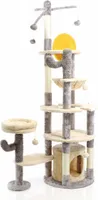 Fudajo Kratzbaum im Kaktusdesign Hellgrau 172 cm, Katzenkratzbaum mit Katzenhaus u. Liegemulde, Katzenbaum mit Sisal, Katzenmöbel mit Spielbälle