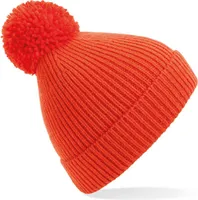 Beechfield B382 | Engineered Knit Ribbed Pom Pom Beanie - Farbe: Fire Red - Größe: One Size
