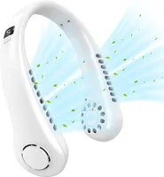 Nackenventilatoren ohne Flügel, Tragbarer Halsventilator mit LED-Display, 5 Geschwindigkeit, 3000 mAh, 360° Nackenbügel-persönlicher Ventilator, Weiß