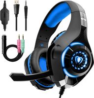 Beexcellent GM-1 Kabelgebundenes 3,5-mm-Over-Ear-Pro-Gaming-Headset Surround-Sound-Kopfhörer mit LED-Beleuchtung und Mikrofon für PS4, Xbox One, PC, Laptop, Tablet, Handy (Blau)