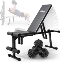 Physionics® Multifunktion Hantelbank mit Kurzhanteln Set 30 kg (2 x 15 kg) - Klappbar, Verstellbar, inkl. 16 Kunststoff Hantelscheiben - Trainingsbank, Gewichte, Flachbank, Negativbank, Hantelstangen