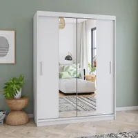 Kleiderschrank Schwebetürenschrank Schrank 150 cm Weiß/Weiß mit zwei Spiegeln Vista 01