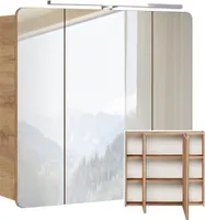 Spiegelschrank 80 cm mit LED Beleuchtung LUTON-56 Wotan Eiche Nb. Nb. B/H/T ca. 80/75-80/16 cm