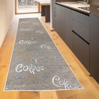 Waschbarer Küchen-Teppich mit „Coffee“ Schriftzug in weiß Größe - 80 x 250 cm