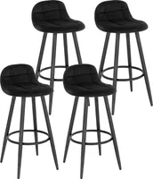 WOLTU 4er Set Barhocker, Barstuhl, gepolsterter Küchenhocker, mit Samtbezug, Rückenlehne und Fußstütze, Design Hocker, Tresenhocker, Thekenhocker, Sitzhöhe 70 cm, Schwarz