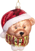 BRUBAKER Teddybär mit Schal und Weihnachtsmütze - Handbemalte Weihnachtskugel aus Glas - Christbaumschmuck Figuren lustig Deko Baumkugel - 9.5 cm