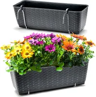 BigDean 2er Set Blumenkästen für Balkon-Geländer - Rattan-Optik - Anthrazit - Balkonkästen mit Metall-Halterungen - 49 x 17 x 17 cm - inkl. Bewässerungssystem