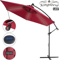 KINGSLEEVE® Ampelschirm LED Beleuchtung UV Schutz 80+ Solar Ständer Schutzhülle 350cm Groß Kurbel Balkon Terrasse Gartenschirm Sonnenschirm Rot