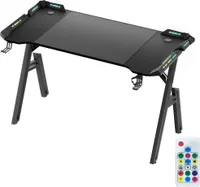 LARS360 Biurko do gier LED z oświetleniem RGB, regulowane ergonomiczne biurko komputerowe dla graczy, podświetlane biurko do gier, czarne 120*60*74 cm