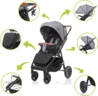 4BABY STINGER AIR Buggy/Kinderwagen bis 22kg, Sportwagen mit liegefunktion, Winterfußsack, Grau