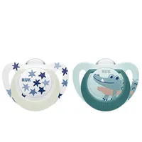 NUK Schnuller Star Silikon Day & Night 6-18 Monate 2er Pack  sortiert