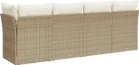 vidaXL Gartensofa mit Kissen 4-Sitzer Beige Poly Rattan
