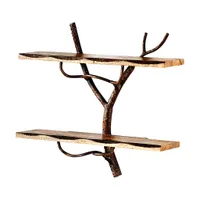 Kobolo półka ścienna wisząca półka na książki - gałąź - 2 półki - 46x15x42 cm - żelazo drewno