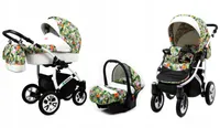 BabyLux® Tropical | 3in1 Kinderwagen Bambimo | Tropical Flowers | Kombikinderwagen | Kinderwagenset