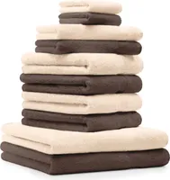 Betz 10-tlg. Handtuch-Set PREMIUM 2 Duschtücher 4 Handtücher 2 Gästetücher 2 Waschhandschuhe  Farbe: nussbraun & beige