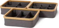 Lumaland Organizer mit Bambus-Rahmen - 3er-Set - 30 x 30 x 9 cm (3/4/9 Aufteilung) - Grau