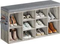 Schuhbank Schuhregal mit Sitzfläche Sitzbank mit Kissen und 10 Fächern 30.5 x 104 x 53 cm, Grau