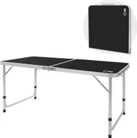 ECD Germany Hliníkový kempingový stôl, skladací stôl, 120x60x54-70 cm, čierny, vrchná doska z HDPE