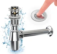 Meykoers Ablauf Ablaufgarnitur Siphon+Pop Up Ablaufventil Badarmatur für Waschbecken Waschtisch - T-Siphon Chrom