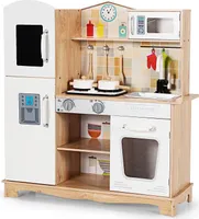 Hölzerne Kinderküche mit Licht und Sound, Kinderspielküche mit Spüle Herd Backofen Kühlschrank, Holzküche Spielzeugküche, Spielküche aus Holz mit Zubehör für Kinder ab 3 Jahren