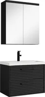 Badezimmermöbel Etna 60 cm 01 Waschbecken - Schwarz - Aufbewahrungsschrank mit Spiegelschrank Badmöbel-Set