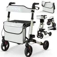 AREBOS Leichtgewicht Rollator, Rollatoren, 6-fach höhenverstellbar, bequeme Sitzfläche, Stockhalter, abnehmbare Einkaufstasche, zusammenklappbar, Grau