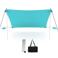 COSTWAY Strandzelt 200x200cm, Sonnenzelt UPF 50+ mit Sandankern, Sandsäcken und 2 Stützstangen, Sonnenschutz tragbar, Sonnendach Türkis