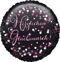 Amscan 3771501 - Standard Folienballon "Herzlichen Glückwunsch" Pink Sparkle, Rund, Durchmesser circa 43 cm, Heliumballon