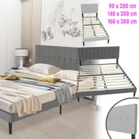 Łóżko tapicerowane LZQ 90 x 200 cm, rama łóżka ze stelażem listwowym, łóżko młodzieżowe, łóżko pojedyncze z zagłówkiem z tkaniny lnianej, jasnoszare