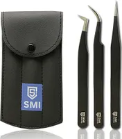 SMI - Wimpernpinzette 3-tlg Wimpernverlängerung Präzisionspinzette - Wimpern Pinzette mit Etui, gebogen und gerade