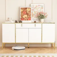 Sideboard 160 cm,mit 1 großen Schublade,Aufbewahrungsmöbel mit verstellbaren Einlegeböden,Kommode mit 4 Türen,Kommodeschrank mit 5 Füßen,weiß und gold