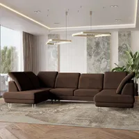 Masseno Narożnik TERAMO z funkcją spania i pojemnikiem na pościel Kształt U, Rozkładana sofa, Rogówka - Brązowy, MONOLITH 29