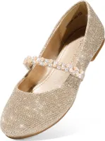DREAM PAIRS Mädchen Mary Jane Strap Flache Schuhe Ballerinas Prinzessin Schuhe Flache Schulschuhe,Farbe: GOLD/GLITTER, Größe: 32