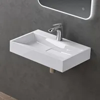 doporro Waschbecken Aufsatzwaschbecken Mineralguss Hängewaschbecken Waschtisch weiß 60x46x11cm mit Armaturloch inkl. Ablaufgarnitur Colossum19